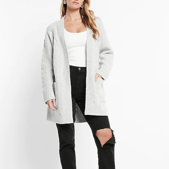 NWT Express Cable Knit Pocket Cardigan S Silver Heather Gray - Picture 1 of 10